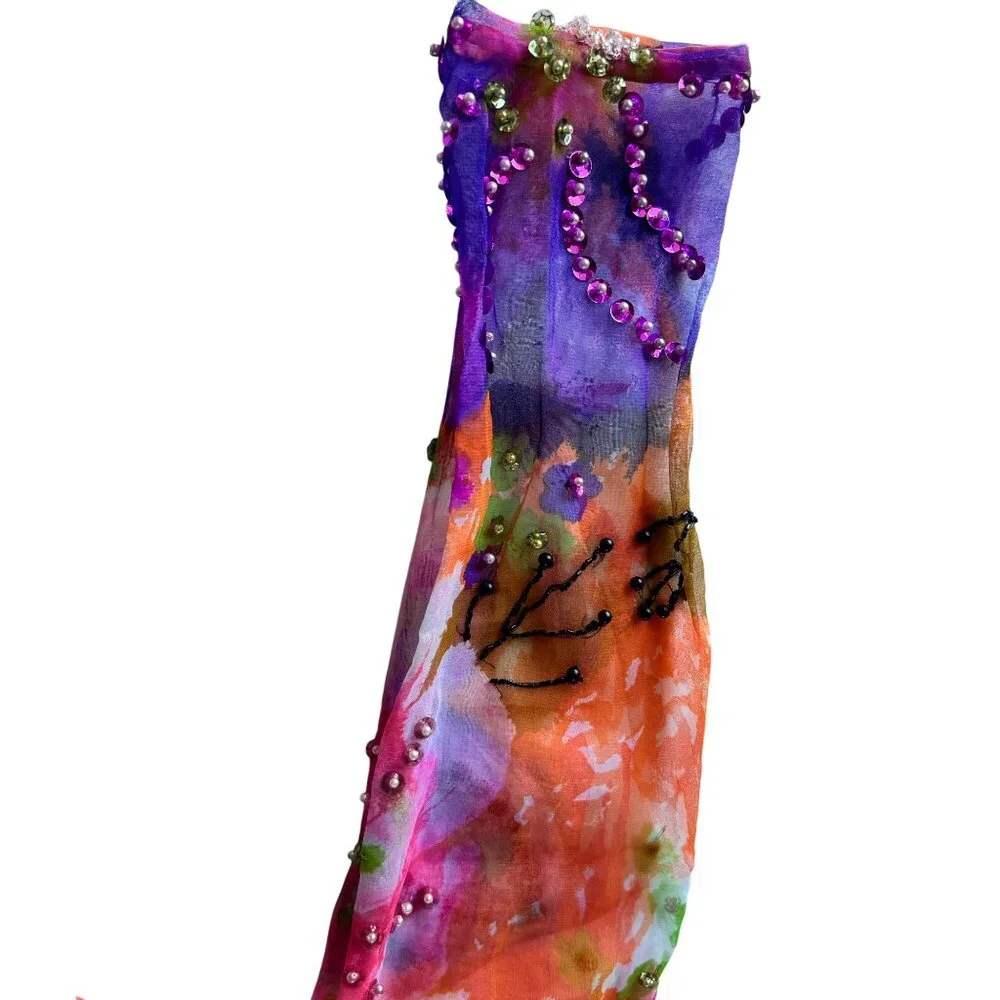 Miss Elliette California Hand-Beaded Floral Crop Blouse Sheer Sleeves Vtg 60s - Picture 12 of 16